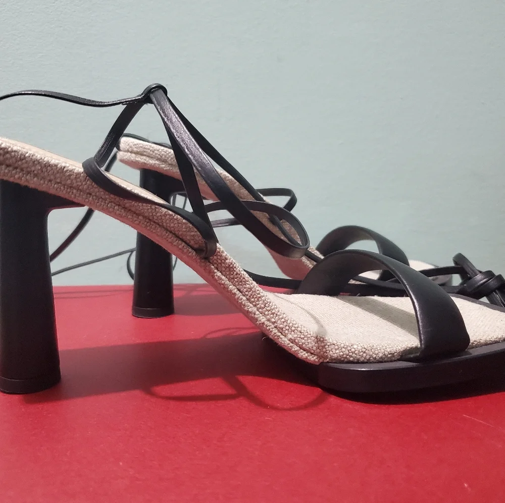 NEW JACQUEMUS Les Carre Rond Black Leather & Linen Sandals sz 38 - Picture 11 of 14